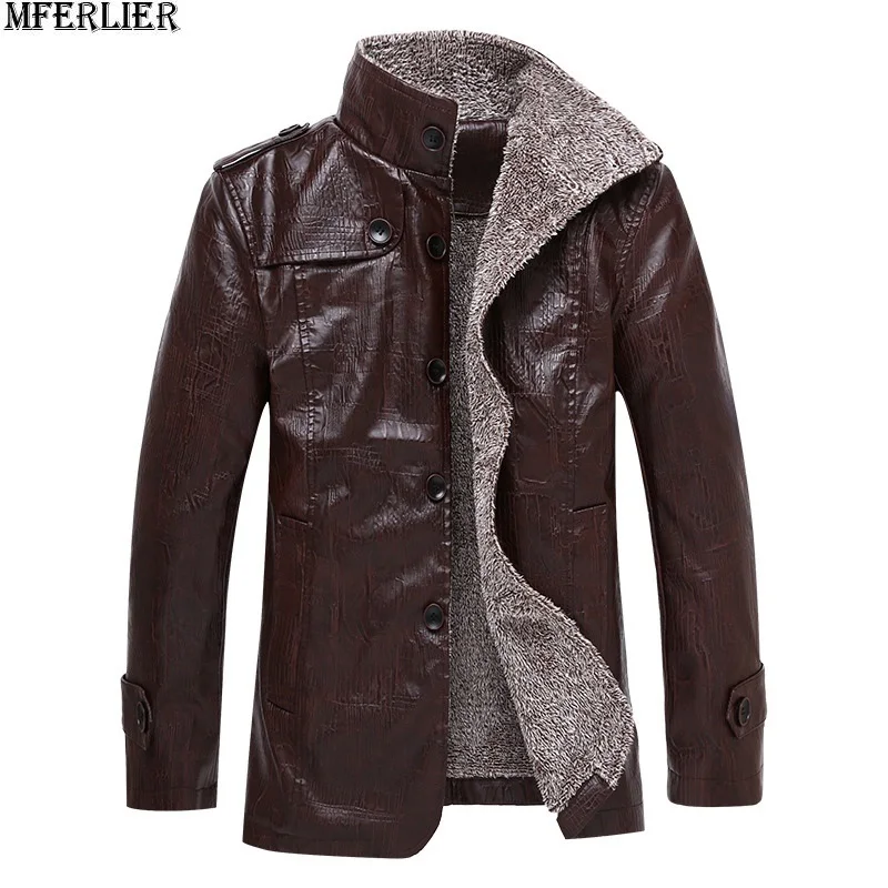 Мужские парки 8XL искусственная кожа полиуретан коричневый epaulet модные куртки
