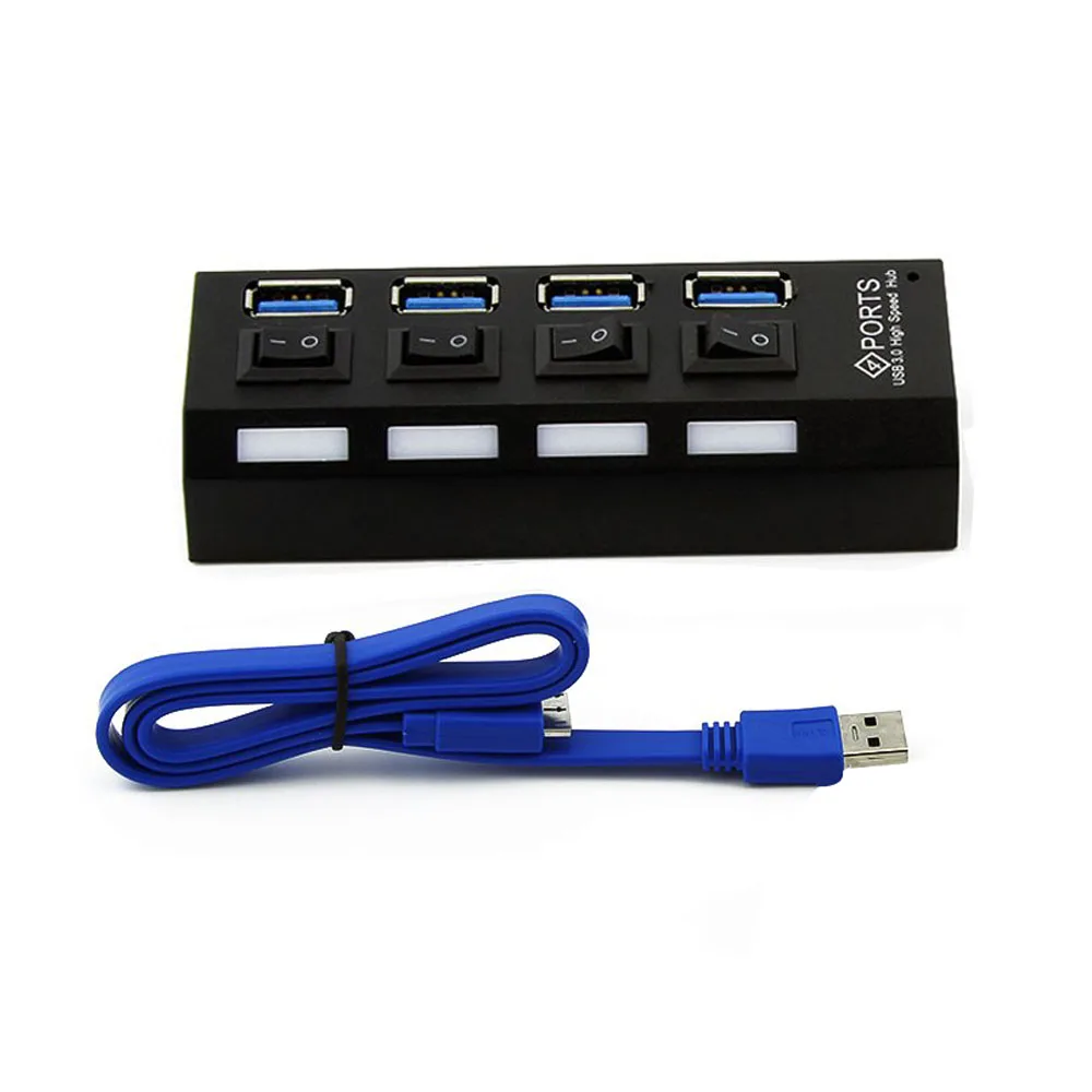 4 Port Black Многопортовый usb-хаб 3,0 4/7 портов Портативный Супер Скоростной 5 Гбит/с многопортовый usb-расширитель с переключателями адаптер питания для ПК - Цвет: 4 Port Black