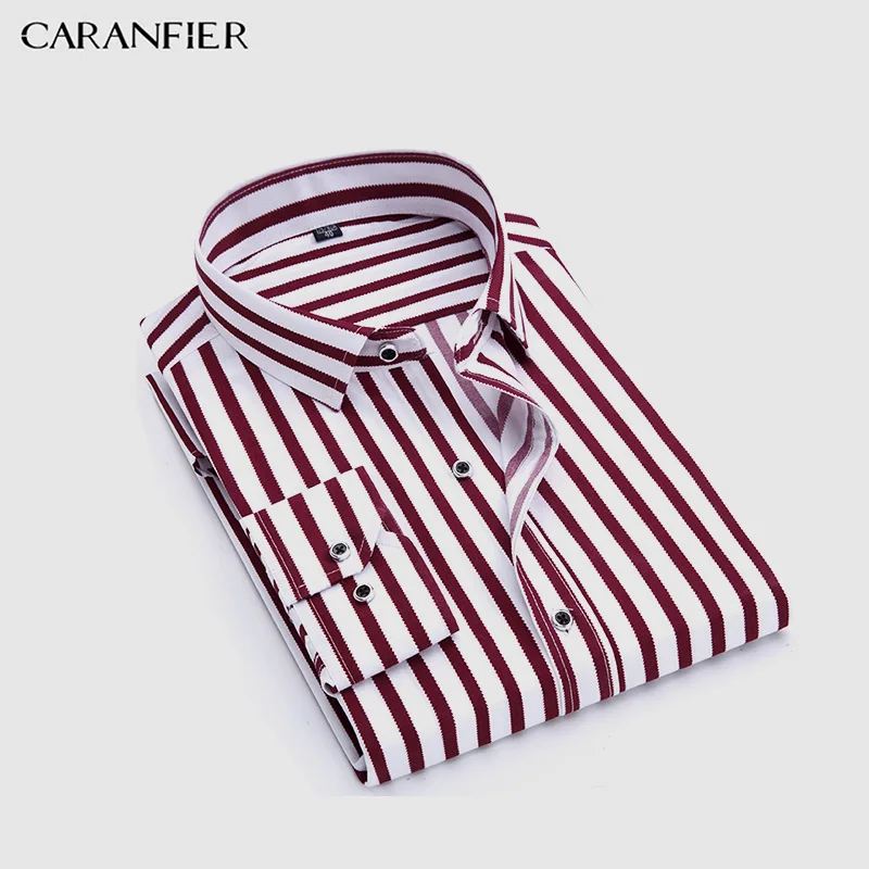 CARANFIER, Мужская одежда, рубашка, с принтом, для отдыха, в полоску, с длинным рукавом, облегающая, модная, мужская, светская, рубашки, Chemise Homme