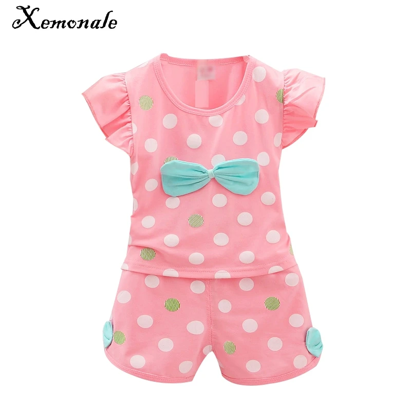 Xemonale 2018 Infant clothes toddler children summer baby girls clothing sets stripe dots 2pcs bow set | Детская одежда и обувь
