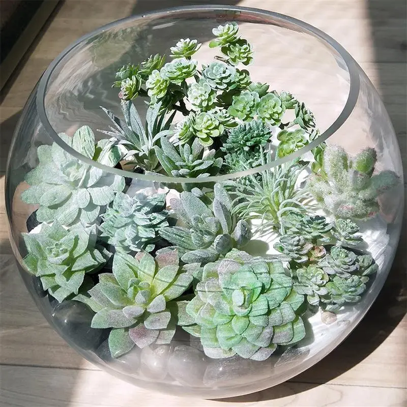 Artificial Succulents Green Flocking Plant Bonsai Desktop Fake Plants Valentine Day Christmas Wedding Decoration Plante