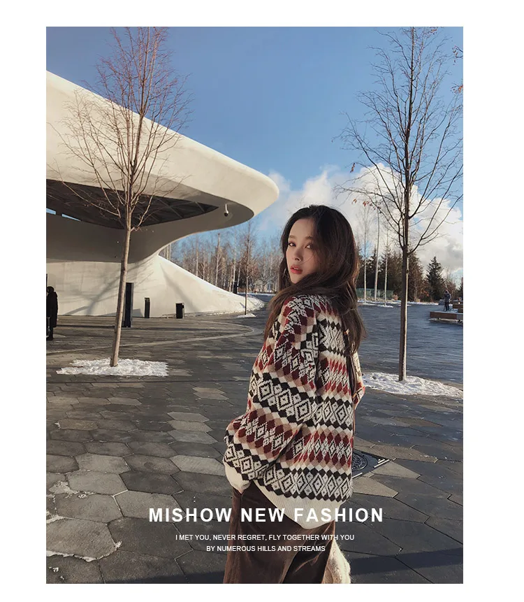 Mishow Теплый вязанный свитер в винтажном стиле с длинными рукавами и круглым вырезом Рождественсккий стиль Новая коолекция осень- зима Материал спандекс, нейлон