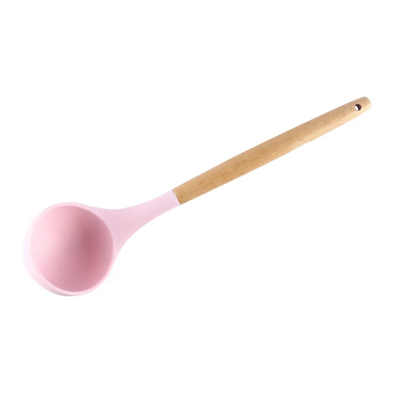 Soup Spoon Pink 1 шт. силиконовая деревянная ложка для супа, лопатка, щетка, скребок, паста, сервер, яичный венчик, кухонные инструменты, кухонные принадлежности, зеленый/черный - Цвет: Soup Spoon Pink