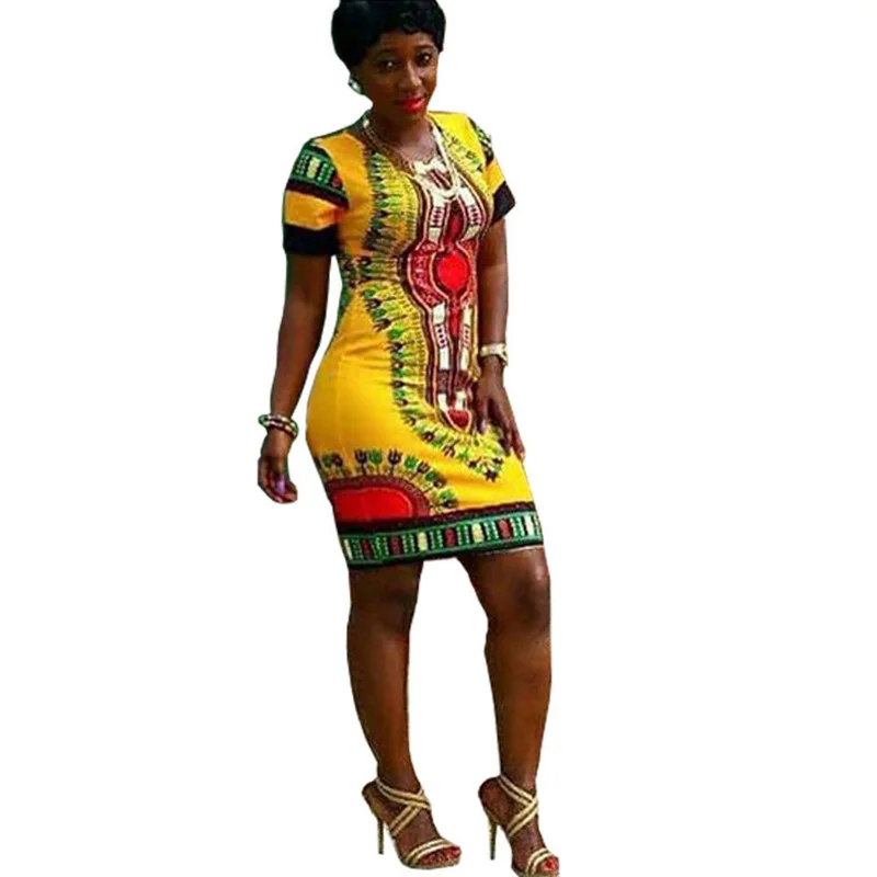 Plus size summer Traditional african print Vintage Dashiki Dress Robe Casual fashion Indian yellow blue bodycon women clothing | Женская