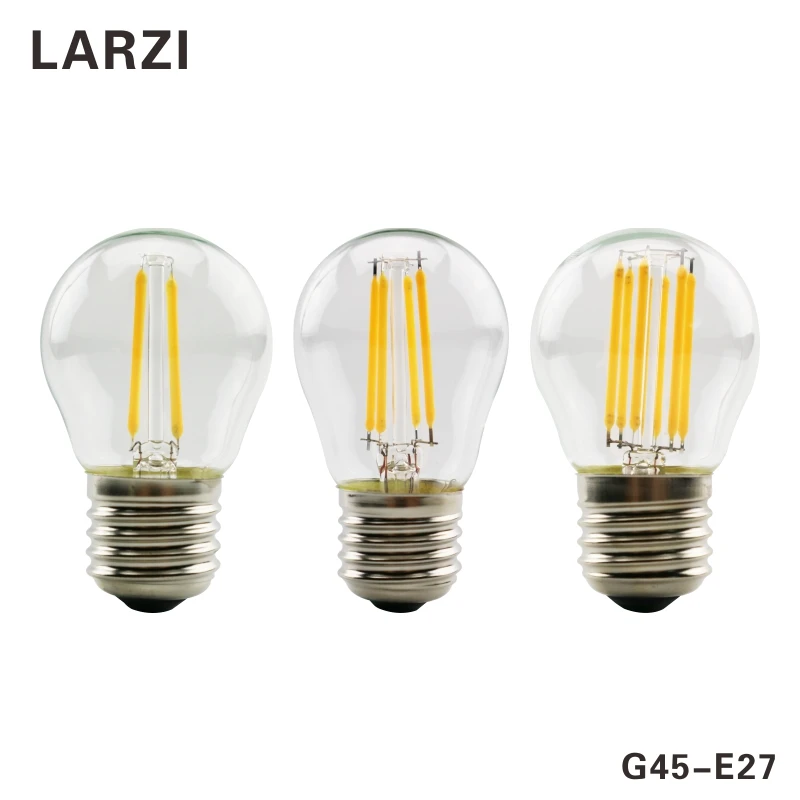LARZI G45 E27 светодиодный лампы E14 светодиодный Стекло Шарообразная лампочка переменного тока 220V типа «Свеча»), 2 Вт, 4 Вт, 6 Вт Эдисон лампы античный ретро Винтаж светодиодный нити светильник