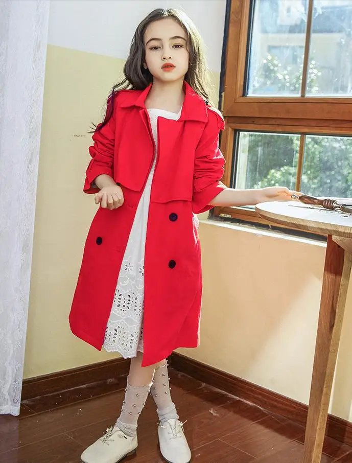 Новинка весны 2019 модные куртки для девочек ветровка длинный тренч малышей