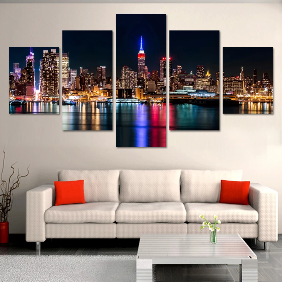 

2017 Paintings Fashion City Night Bridge 5 Panels Large Hd Picture Canvas Print Painting Artwork Wall Decorative Oil Unframed
