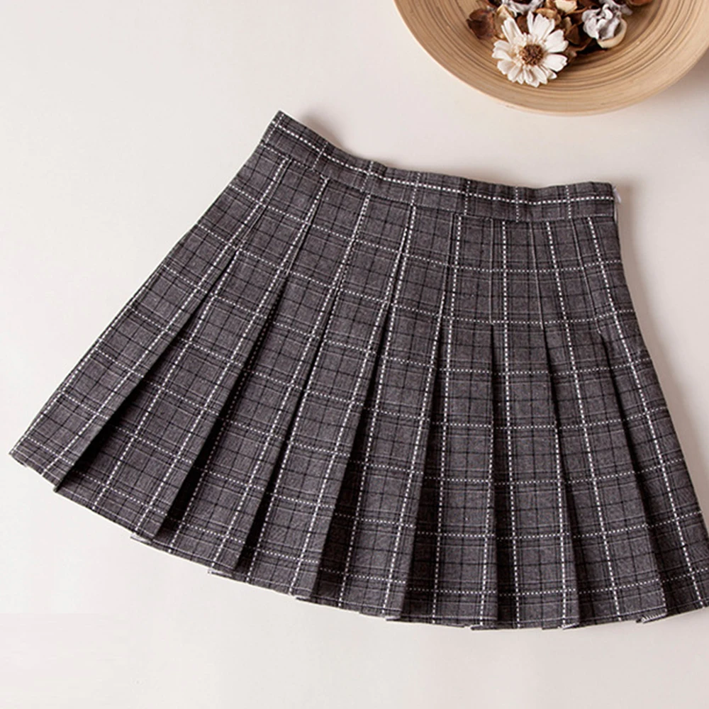 Плиссированная клетчатая юбка для юных девушек Женская с высокой талией