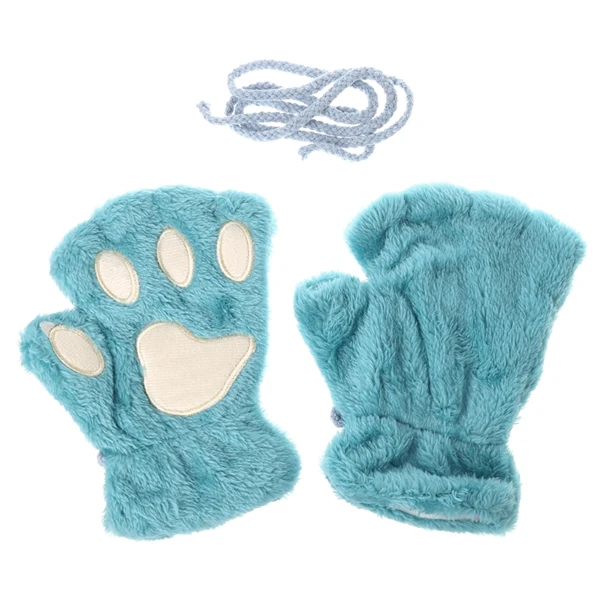 Light Blue 14 цветов, зимние женские милые плюшевые перчатки без пальцев с кошачьими когтями, Короткие рукавицы без пальцев - Цвет: Light Blue