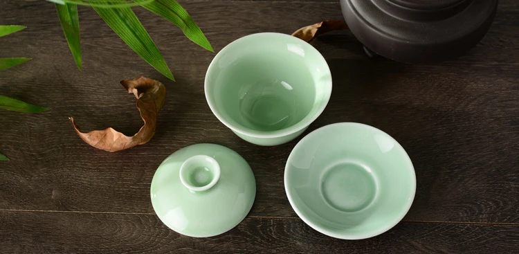 Китайский Селадон gai wan чайный набор из костяного фарфора чайная чашка Dehua gaiwan