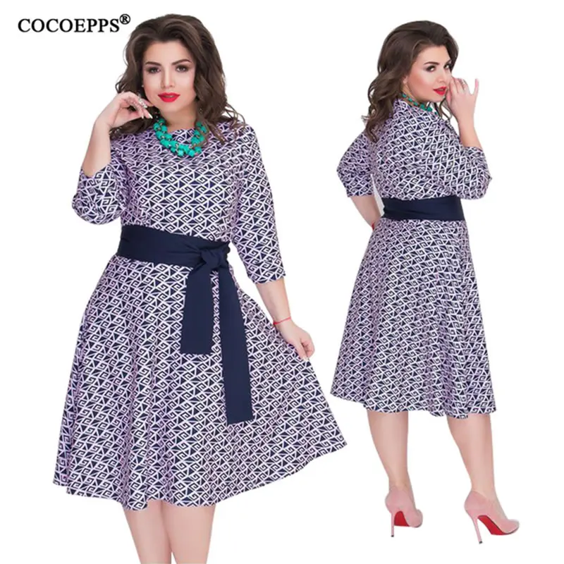 Платье женское осенне зимнее повседневное с принтом большие размеры|Женские