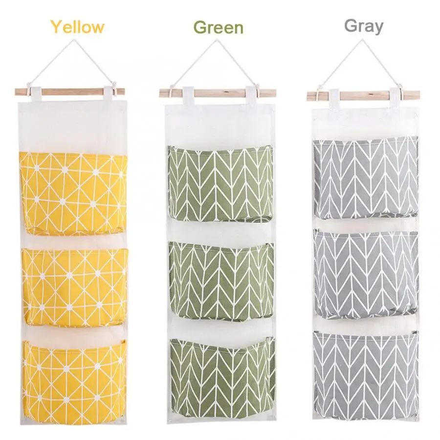 Хлопковые льняные настенные Висячие Сумки для хранения 3 кармана карман на дверь