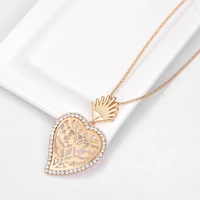 2018 gold heart pendant necklace sweater cz crystal beads chain long necklace party women fashion jewelry dropshipping