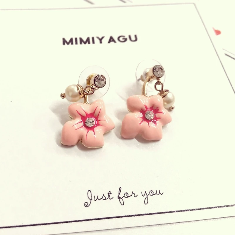 Корейские женские серьги-гвоздики с жемчугом и цветком