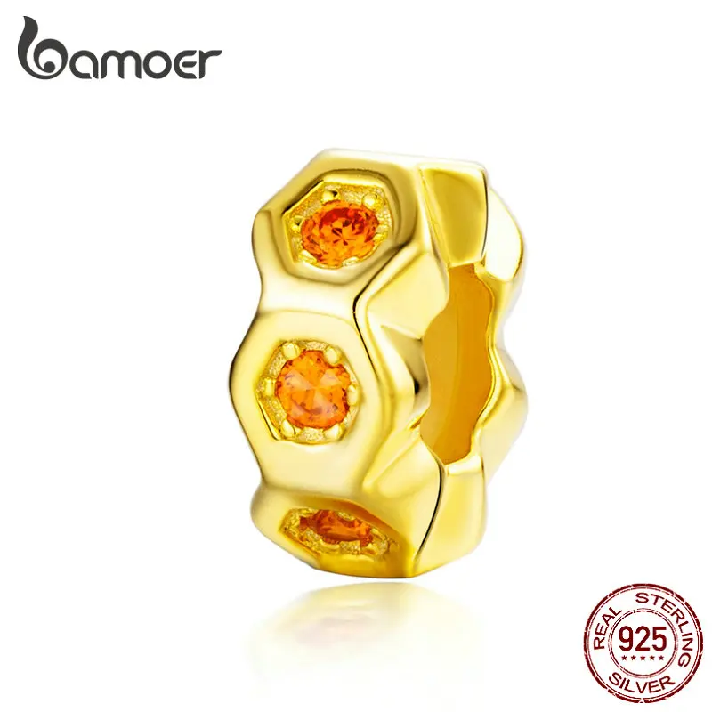 BAMOER 925 пробы серебряный золотой цвет пчела Подвески с силиконовыми шестиугольными пробками для Серебряный браслет со змеей брендовые ювелирные изделия SCC1170