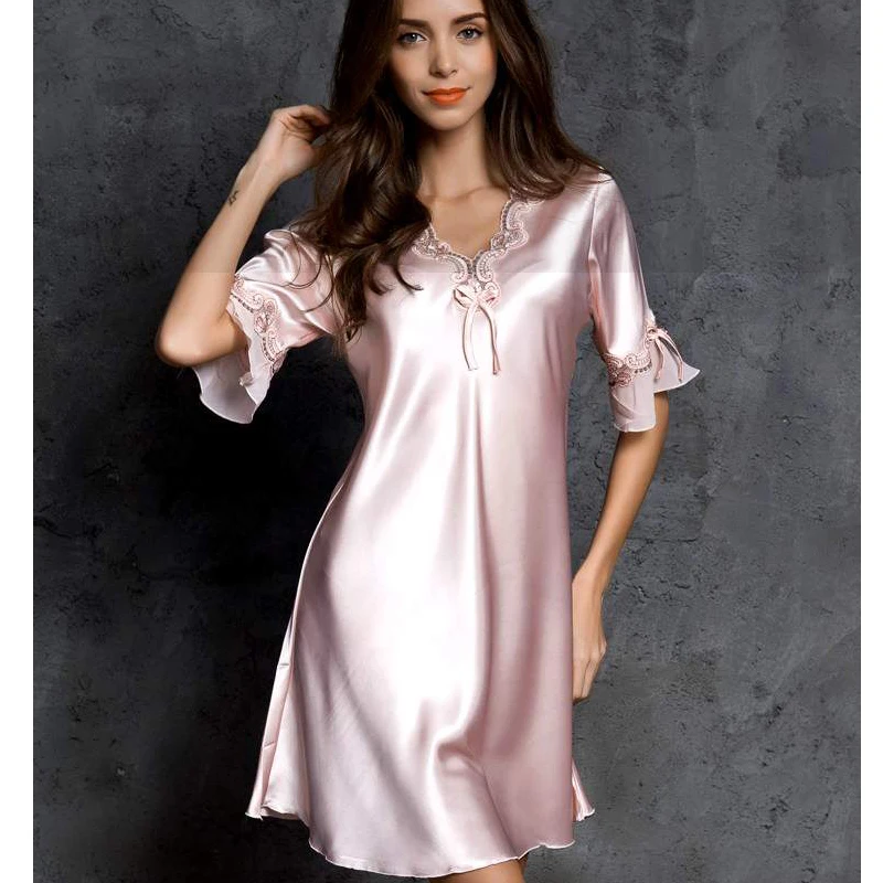 Ультра-тонкие шелковые пижамы сексуальная ночная рубашка женская Большой