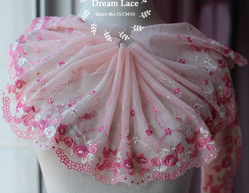 2 ярдов/партия 7 49 см в ширину вышитый тюль сетка с кружевной отделкой ~