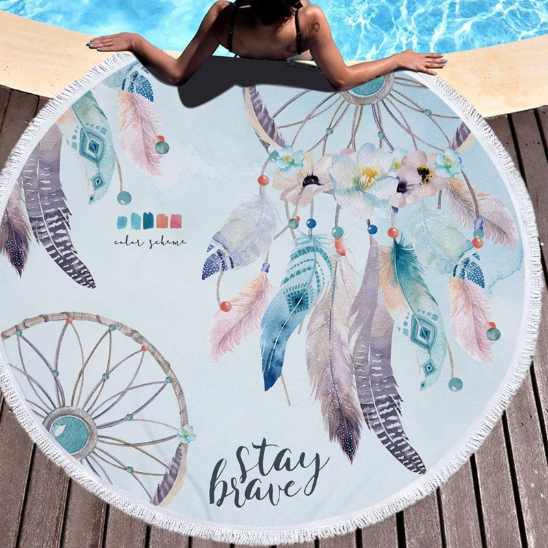 150x150 cm Round Towel Microfiber Fringed Beach Towels Outdoor Sports Swimming Bath Portable Dream Catcher Style |