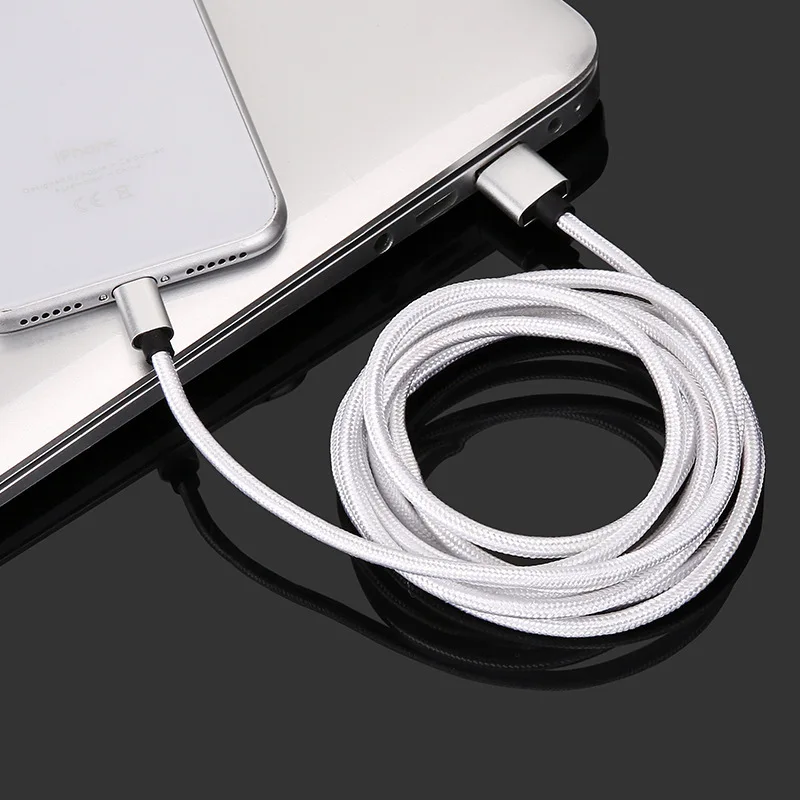 Серебристый Ультра длинный нейлоновый Плетеный зарядный usb-кабель для IPhone/Android/type-C(3,3 фута = 1 м 6,6 фута = 2 м 9,9 фута = 3 м - Цвет: Серебристый
