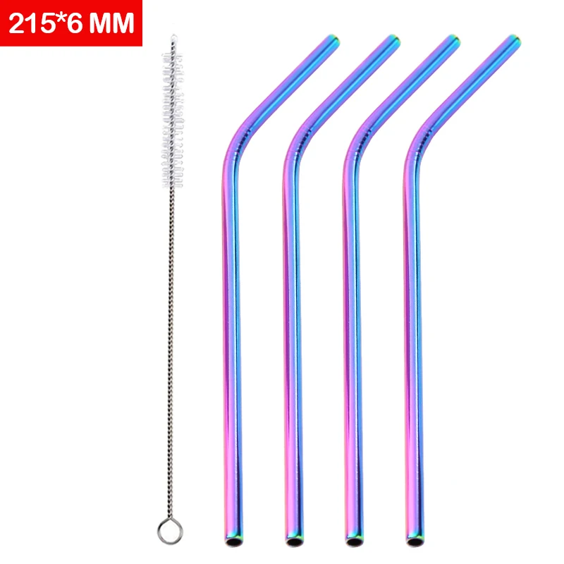 Rainbow color Нержавеющая сталь соломы с щеточка для очистки, многоразовая Металл питьевой соломинки Еда Класс 6*215 мм соломы Цвет соломы поле - Цвет: Rainbow color