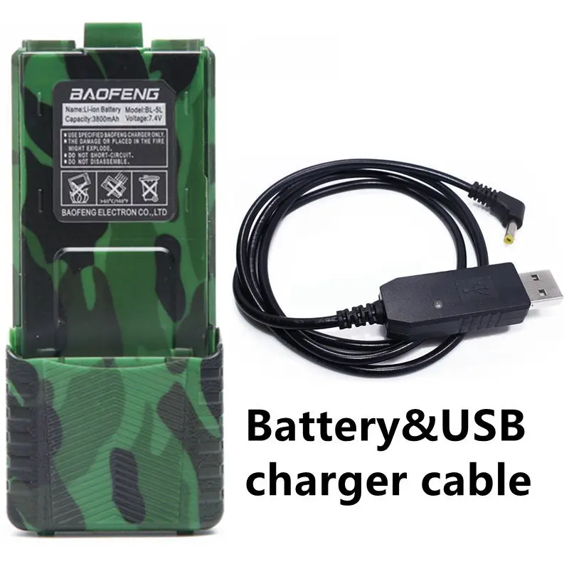 CAMO AND USB CABLE Аккумулятор BAOFENG UV-5R BL-5L 7,4 V 3800mAh Li-Ion для pofung Walkie Talkie UV5R UV 5R серии двухстороннее радио(черный/Камуфляж - Цвет: CAMO AND USB CABLE