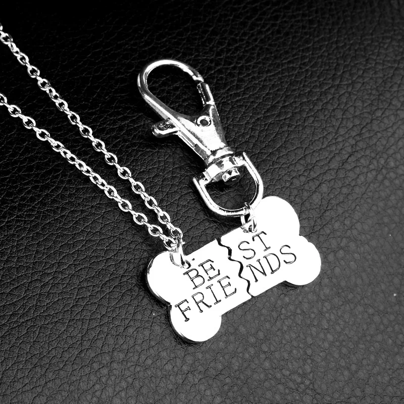 

Bespmosp 24Set/Lot Best Friends Broken Dog Bone Chain Pendant Necklace Keyring Friendship BFF Jewelry Keychain Charm Hot