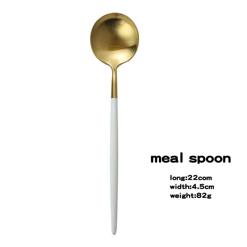 white and gold spoon Столового серебра западные столовые приборы, 18/10 Нержавеющая сталь вилка Посуда, Ножи вилка ложка, чайная ложка, столовые приборы, можно мыть в посудомоечной машине - Цвет: white and gold spoon