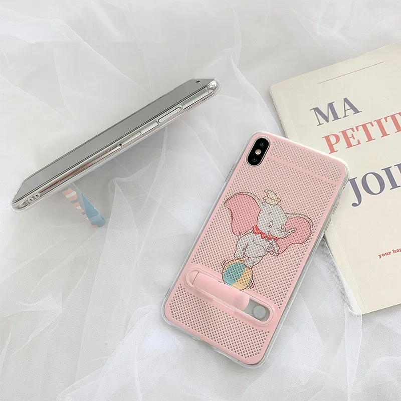 Розовый милый мультяшный анимационный чехол для телефона Dumbo для iPhone X Xs XR Xsmax 7 7 Puls 6 6S 7 8Puls чехол s Скрытая подставка держатель мягкий чехол