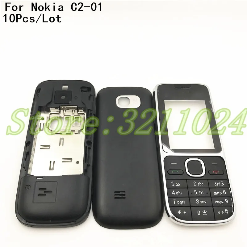 

10Pcs/Lot Good quality Full Housing Case Cover For Nokia C2-01 Battery Cover Housing case With English & Arabic Keyboard+Logo