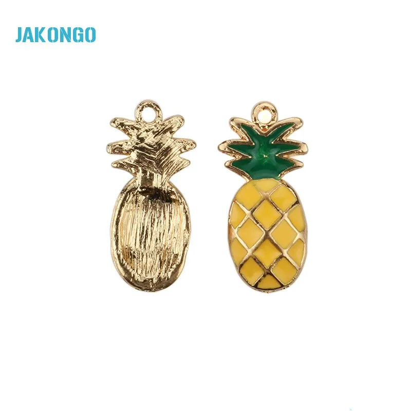 JAKONGO Golden Plated Enamel Pineapple Charms Pendants for Jewelry Making Necklace DIY Handmade Craft 24x12mm | Украшения и