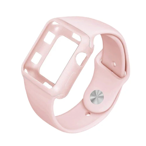 pink sand Силиконовый ремешок для спортивных часов для Apple Watch, ремешок 42 мм, 38 мм и нержавеющая сталь металлический корпус и корпус наручных часов iwatch 3/2/1 браслет резиновый защитный чехол Аксессуары - Цвет ремешка: pink sand
