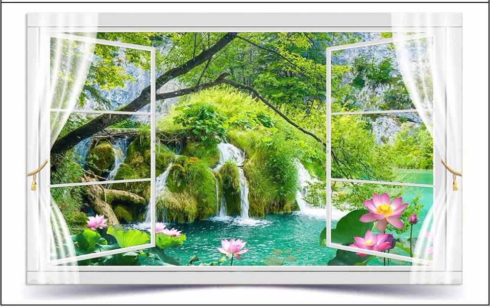 3D настенные фрески на заказ фотообои для улицы ландшафта цветов пруда |