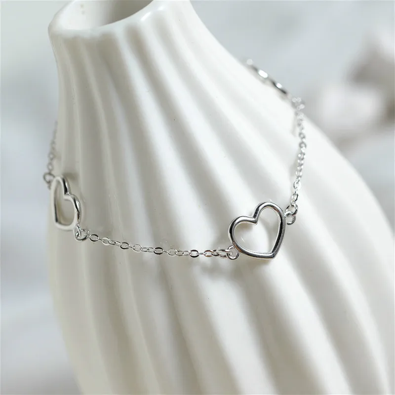 Flyleaf 925 Sterling Silver Heart-shaped Hollow Bracelets For Women Simple Fashion Fine Jewelry Girl Charm &amp Bangles | Украшения и
