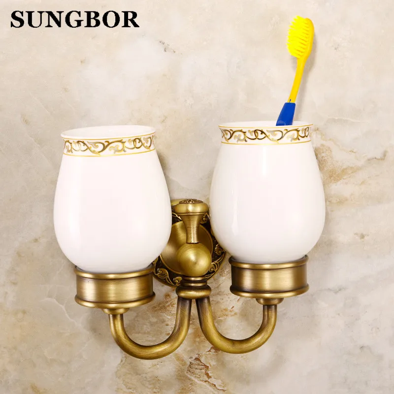 Латунный держатель для зубной щётки в античном стиле|bathroom accessories|tumbler holderdouble tumbler