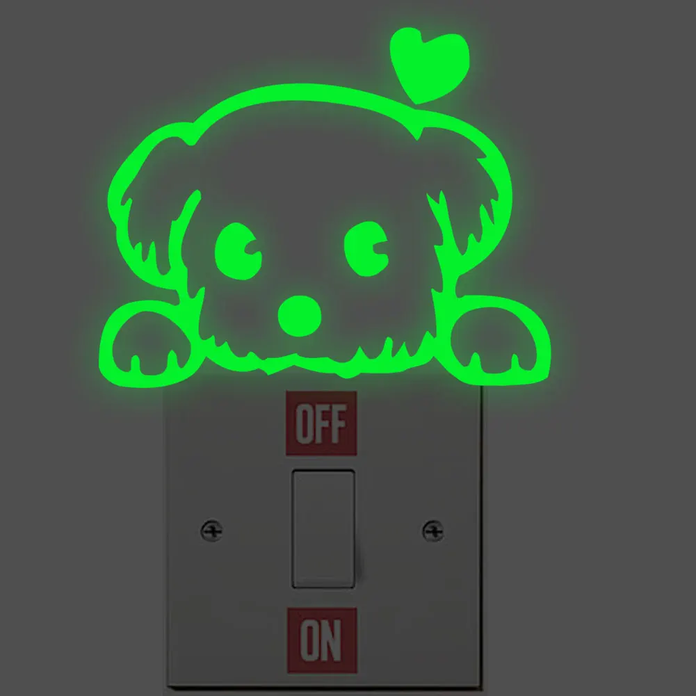 Светящиеся наклейки, наклейки на стену, декоративный выключатель для спальни, виниловая художественная роспись, Декор, мультяшная собака, любовь, звезда, Настенная Наклейка