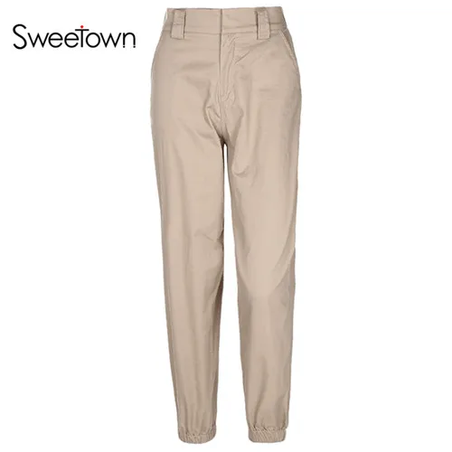 khaki Sweetown, женские спортивные штаны для бега, уличная одежда, зеленые, Харадзюку, штаны с высокой талией, женские, черные, уличный стиль, Осень-зима, брюки - Цвет: khaki