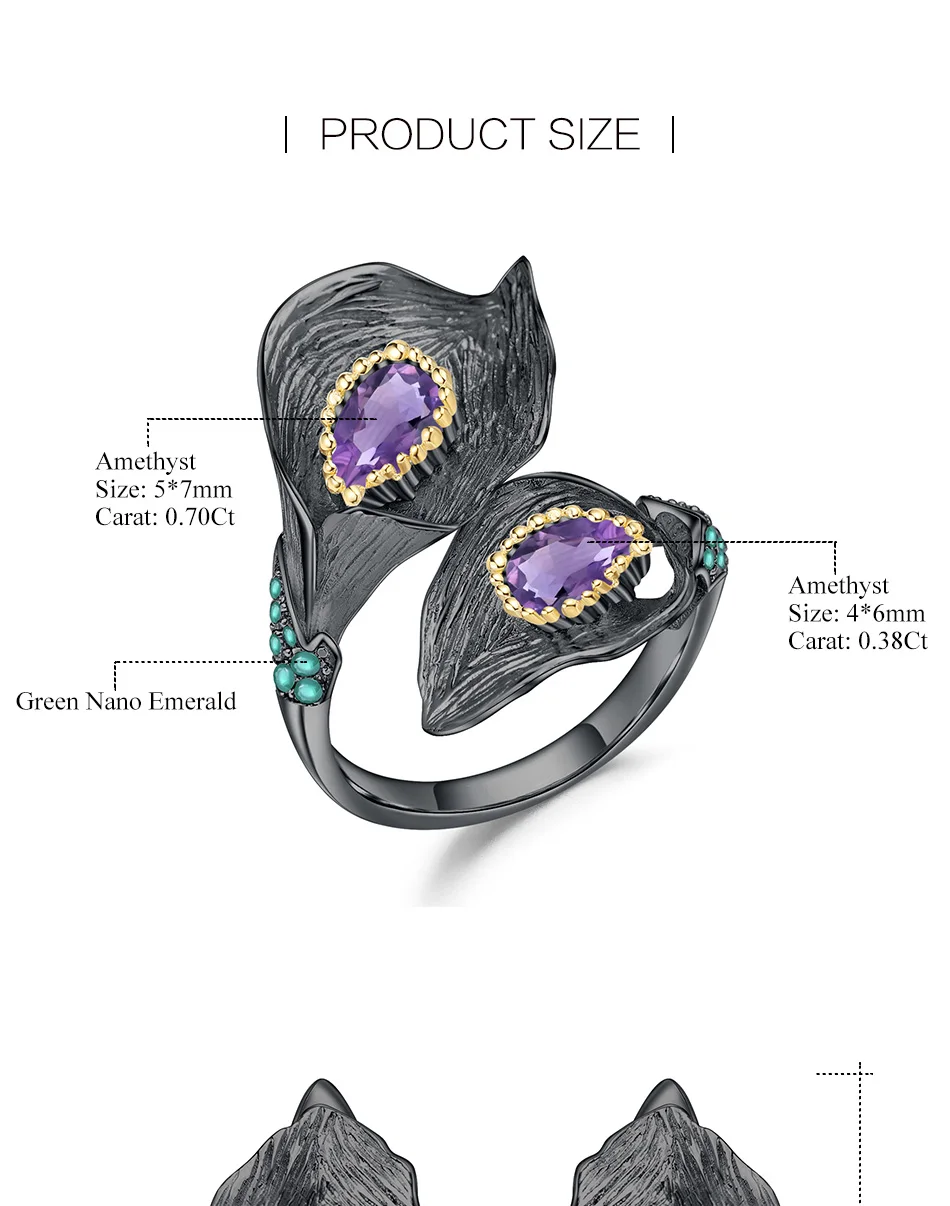 GEM'S BALLET 2.5Ct натуральный аметис кольцо серьги Ювелирные наборы 925 пробы серебро ручной работы каллилия лист, ювелирный набор для женщин