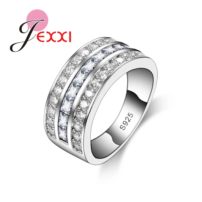 

Bridal Wedding Jewelry 3 Line Wide Band Engagement Rings 925 Sterling Silver Women Valentine's Day Gift Female Anel