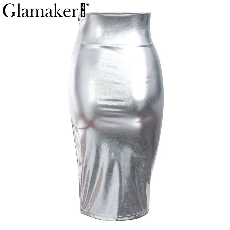 Glamaker, сексуальная, облегающая, с разрезом сбоку, серебряная юбка, женская, весенняя, высокая талия, юбка, летняя, женская, elegnt, модные, вечерние, длинная юбка
