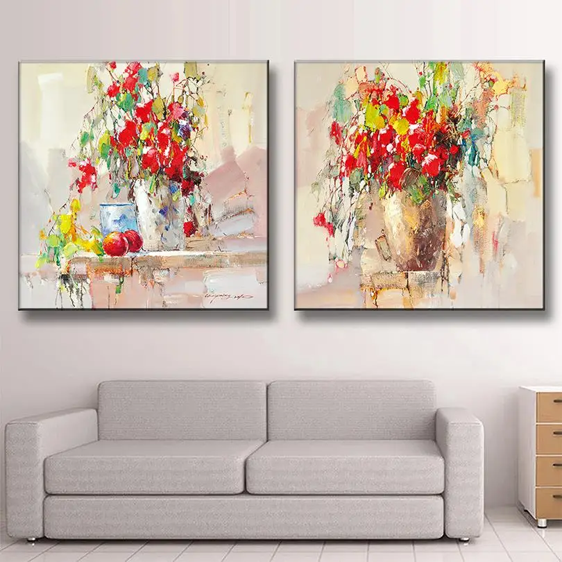 2 шт./компл. абстрактная картина маслом цветок Холст Настенная украшение дома