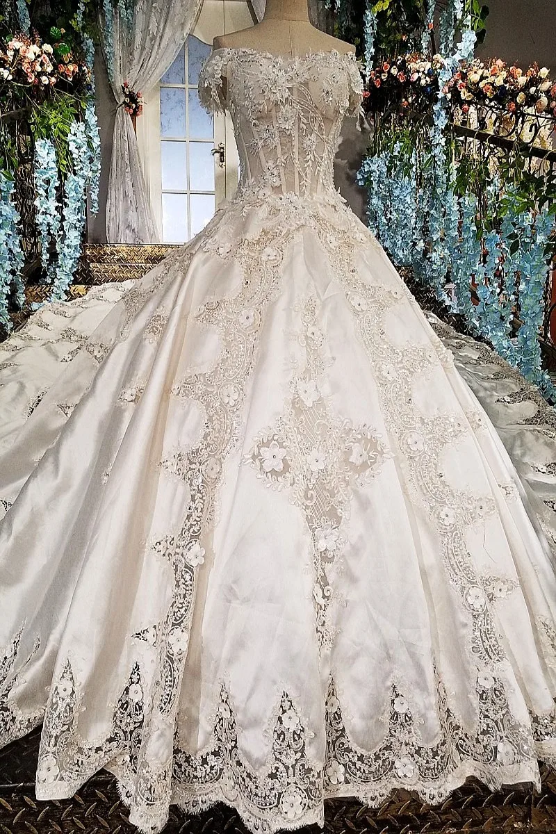 Великолепное бальное платье с открытыми плечами Свадебные платья 2017 Кружевная