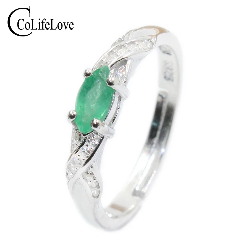 Женское кольцо из серебра с изумрудом 3 х6 мм|ring 3|ring fashionring sterling |