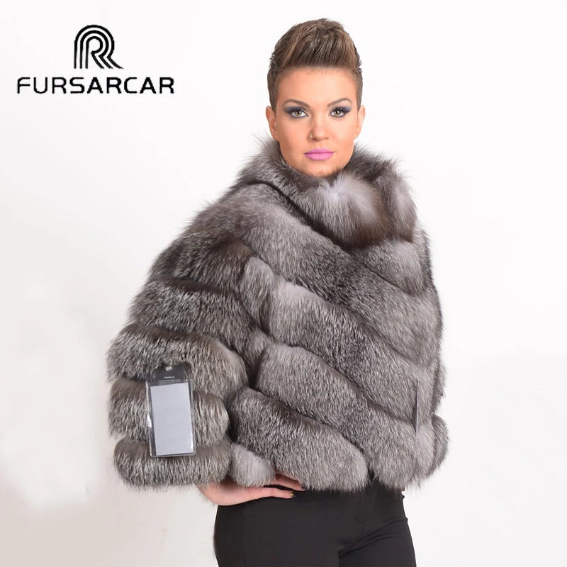 Женская Шуба из меха лисы FURSARCAR короткая зимняя шуба натурального с меховым