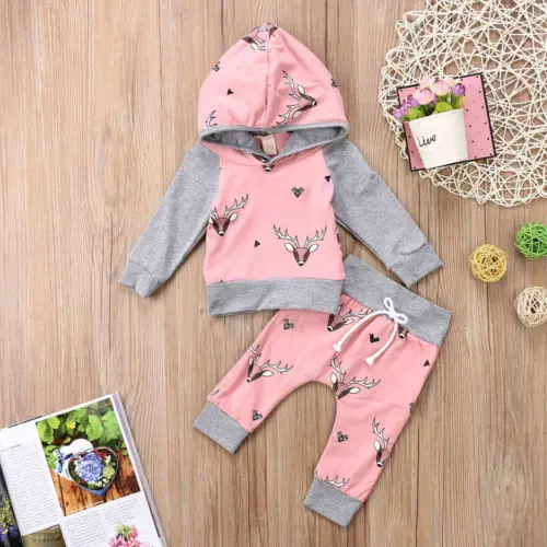 Комплект одежды из 2 предметов для новорожденных девочек топы с капюшоном штаны