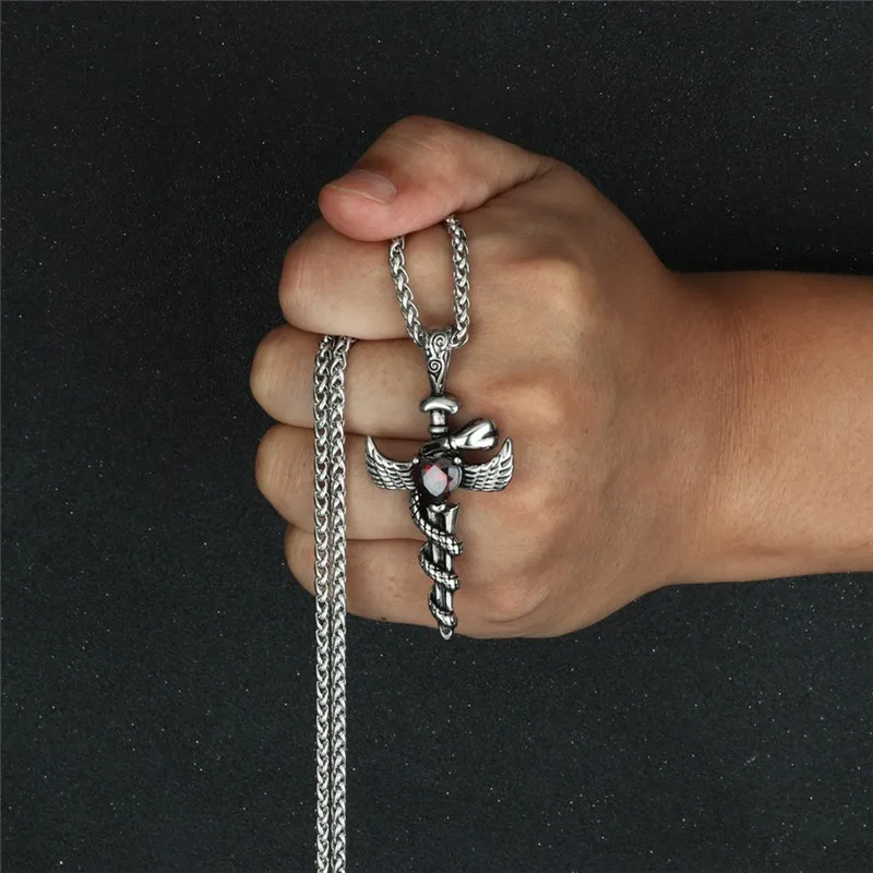 Мужское ожерелье с подвеской из нержавеющей стали мечом и змеей | Украшения
