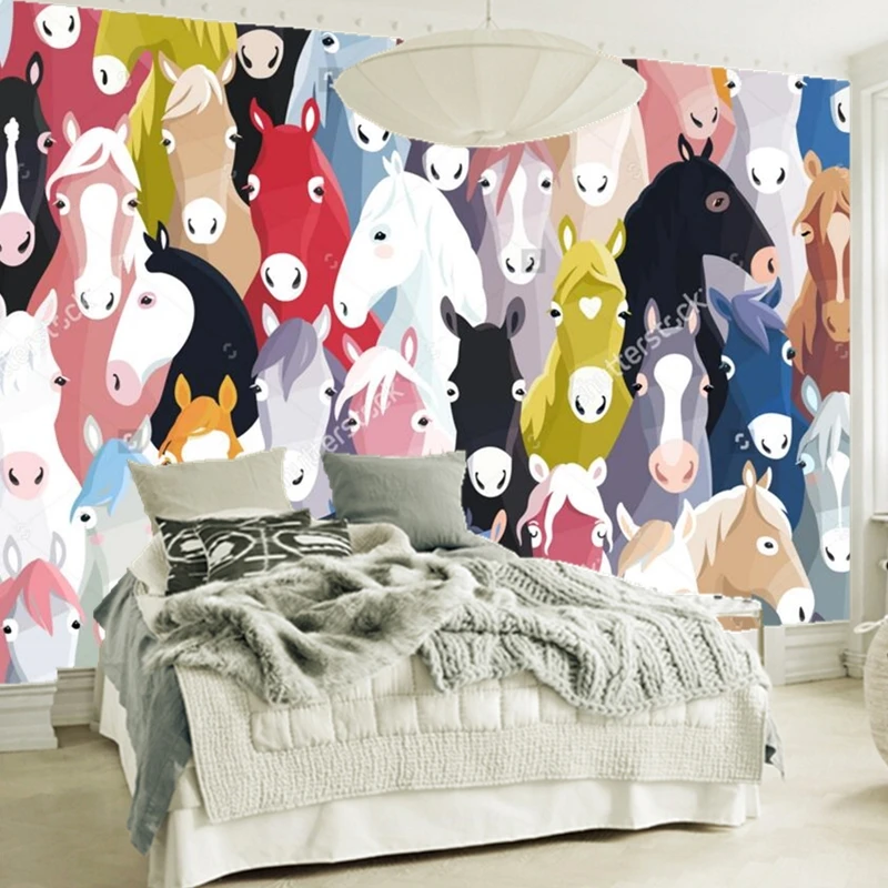 Детские обои на заказ цветные Мультяшные лошадки фотообои для гостиной