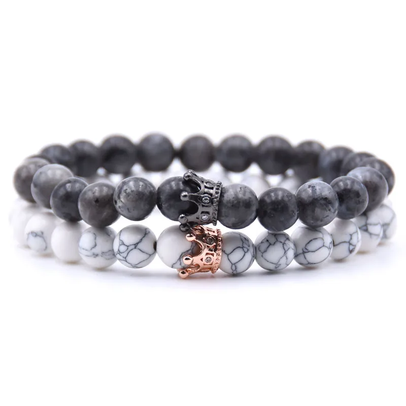 Благородный и изящный натуральный камень шарик пару Браслеты pave CZ браслет с