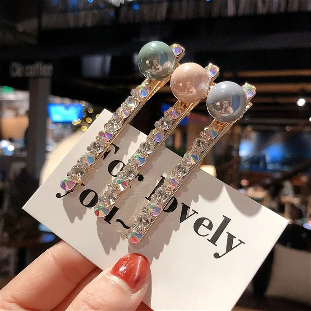 Женская заколка для волос с жемчугом и стразами боковая аксессуар Прямая