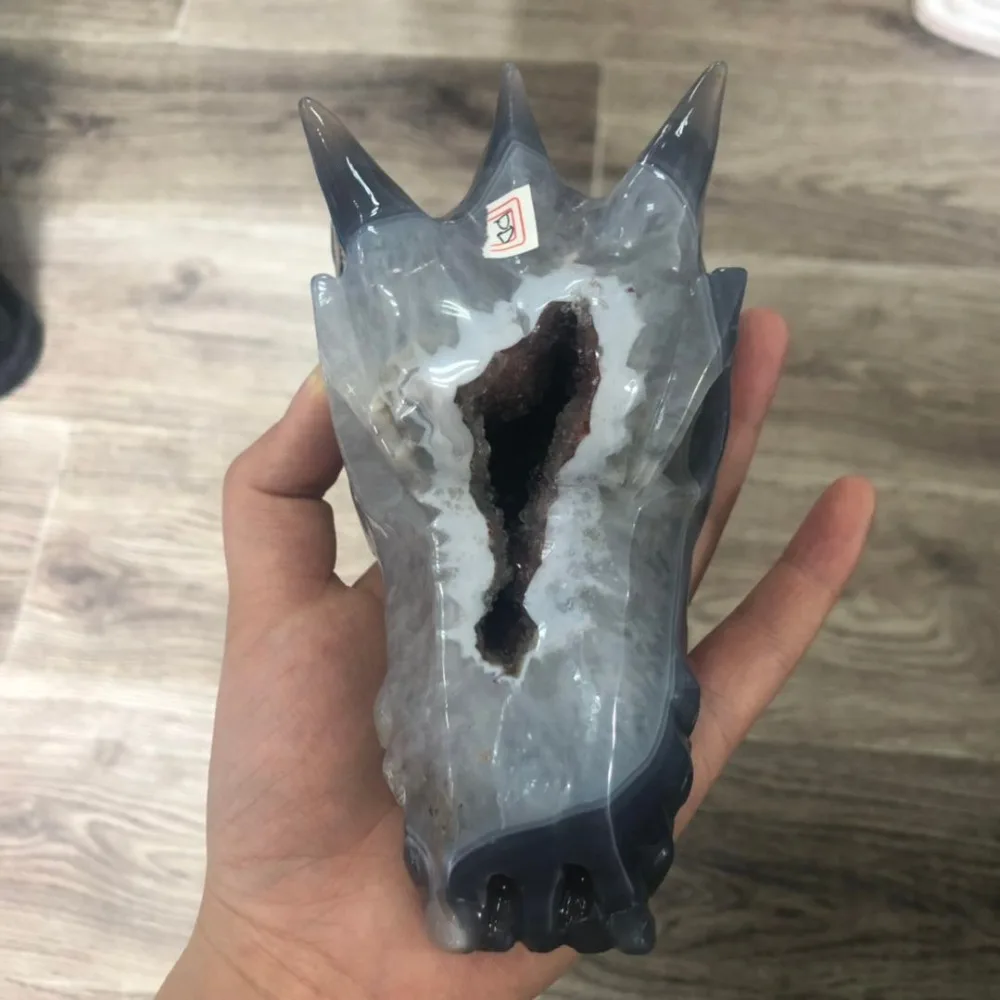 Дешевая цена резной натуральный агат geode dragon head украшение для дома для заживления 0,84 кг DD