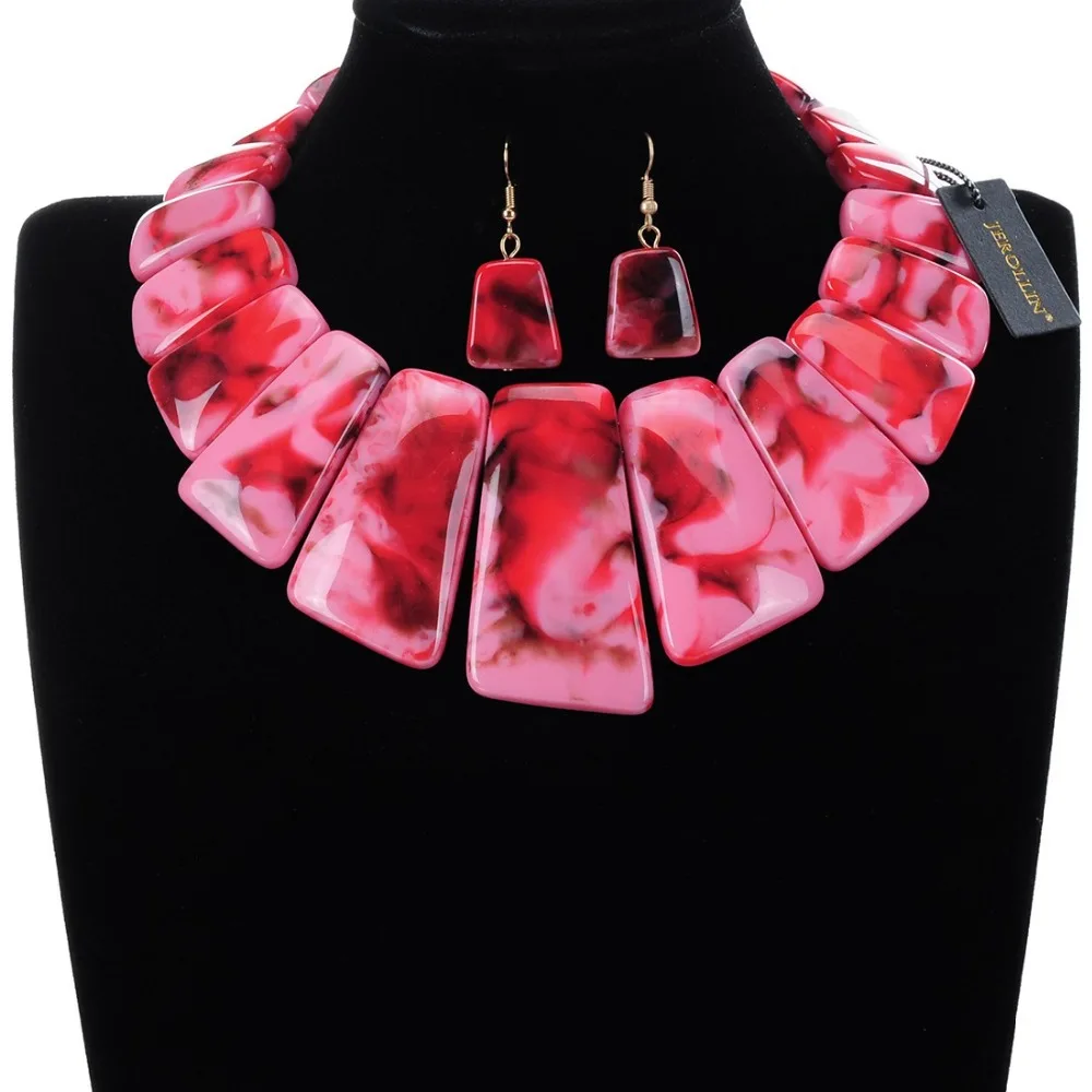 4 Colors Hot Sale JEROLLIN Jewelry Resin Necklace Earrings Sets Beaded Big Choker Women Gift collier | Украшения и аксессуары